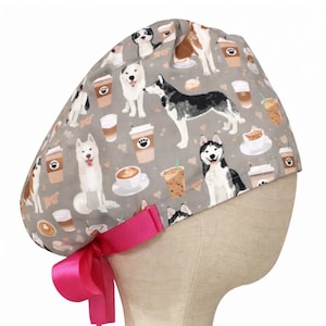 Coffee & huskies fall euro style scrub hat