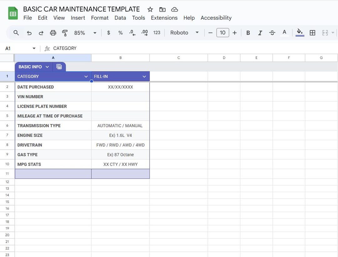 Basic Car Maintenance Tracker Template - Etsy