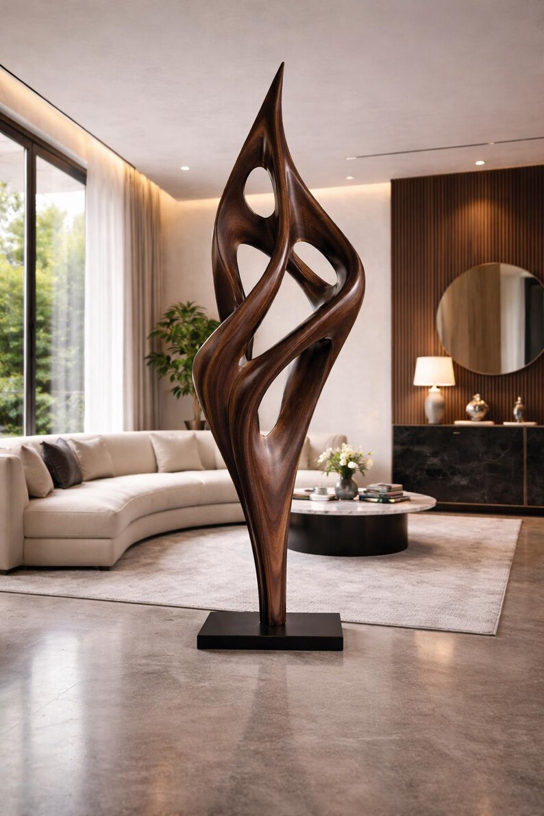 Solid Wood Flame Sculpture | Luxury Garden Art - Etsy - Luxury Outdoor Art Experiences