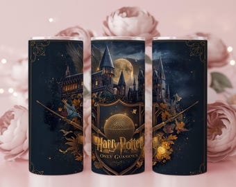 Envoltura para vaso con diseño de castillo de fantasía nocturna PNG / Diseño de castillo mágico iluminado por la luna / Diseño de sublimación de 20 oz, descarga digital