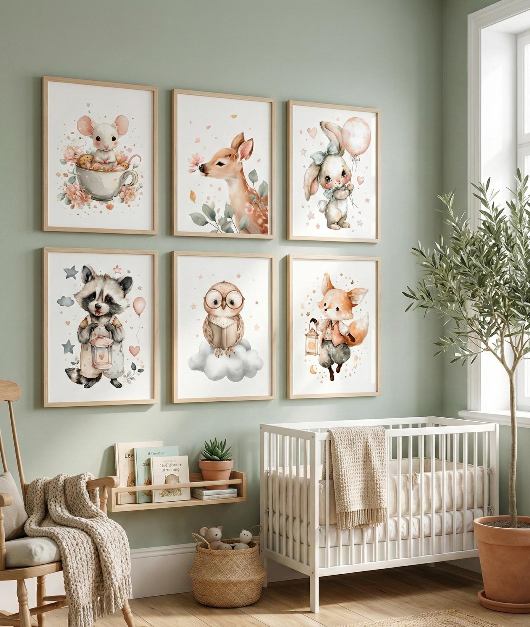 Woodland Animals Nursery Prints Set of 6 – Watercolor Wall Art - Etsy