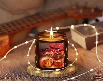 Happy Valentine custom names Candle | Scented Soy Amber Jar