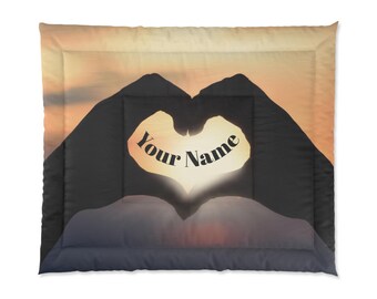 Personalized Heart Hands Comforter, Sunrise Love Design
