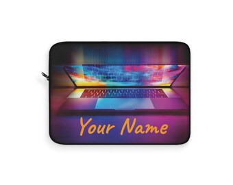 Colorful Glowing Laptop Design Laptop Sleeve | Personalized Name