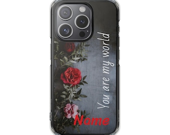 Personalized Floral MagSafe iPhone Case, Clear Romantic Rose Cover