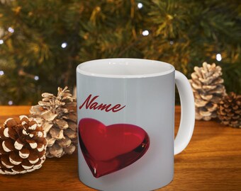 Red Heart Pattern Name Mug | Ceramic Mug