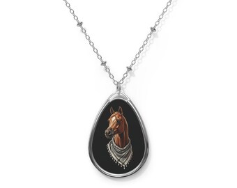 Chestnut Horse Portrait Oval Necklace | Equestrian Pendant