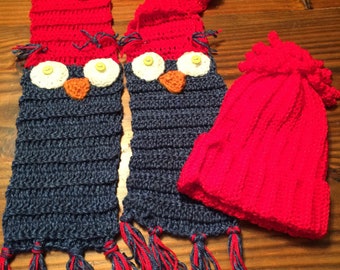 Child's owl scarf and hat set