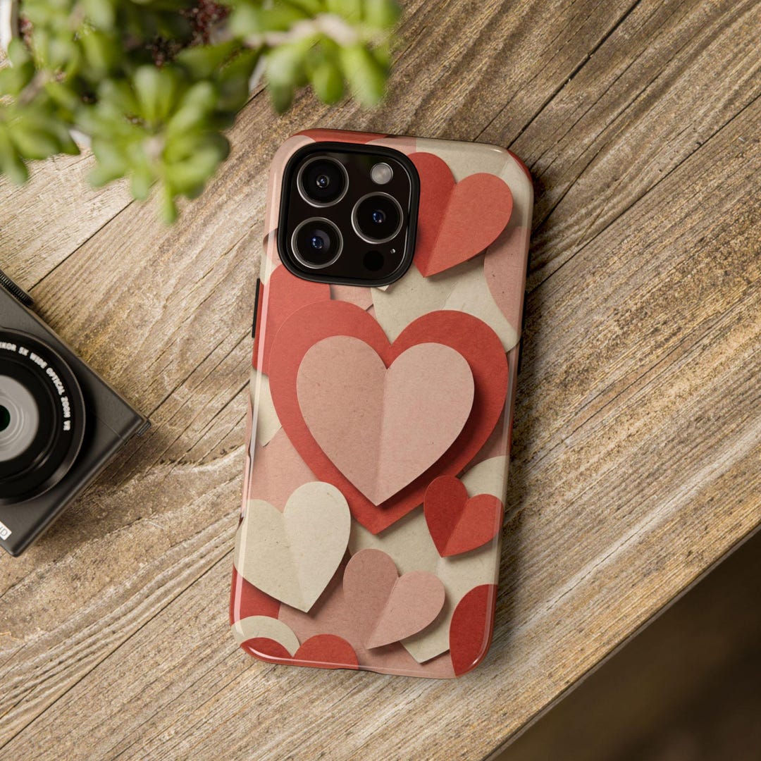 3D Papercraft Heart Tough Case for iPhone 17 16, Cute Red Pink Cream ...