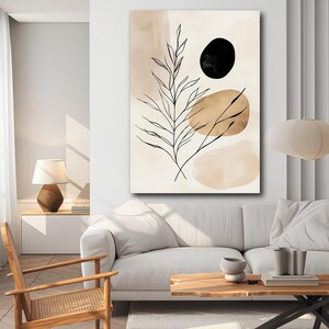 Minimalistisk botanisk canvastavla, abstrakt naturdesign, modern linjekonsttryck, heminredning i neutrala toner, redo att hängas upp canvas bild 2