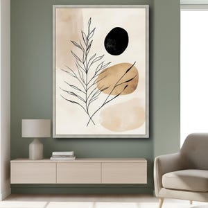 Minimalistisk botanisk canvastavla, abstrakt naturdesign, modern linjekonsttryck, heminredning i neutrala toner, redo att hängas upp canvas bild 5