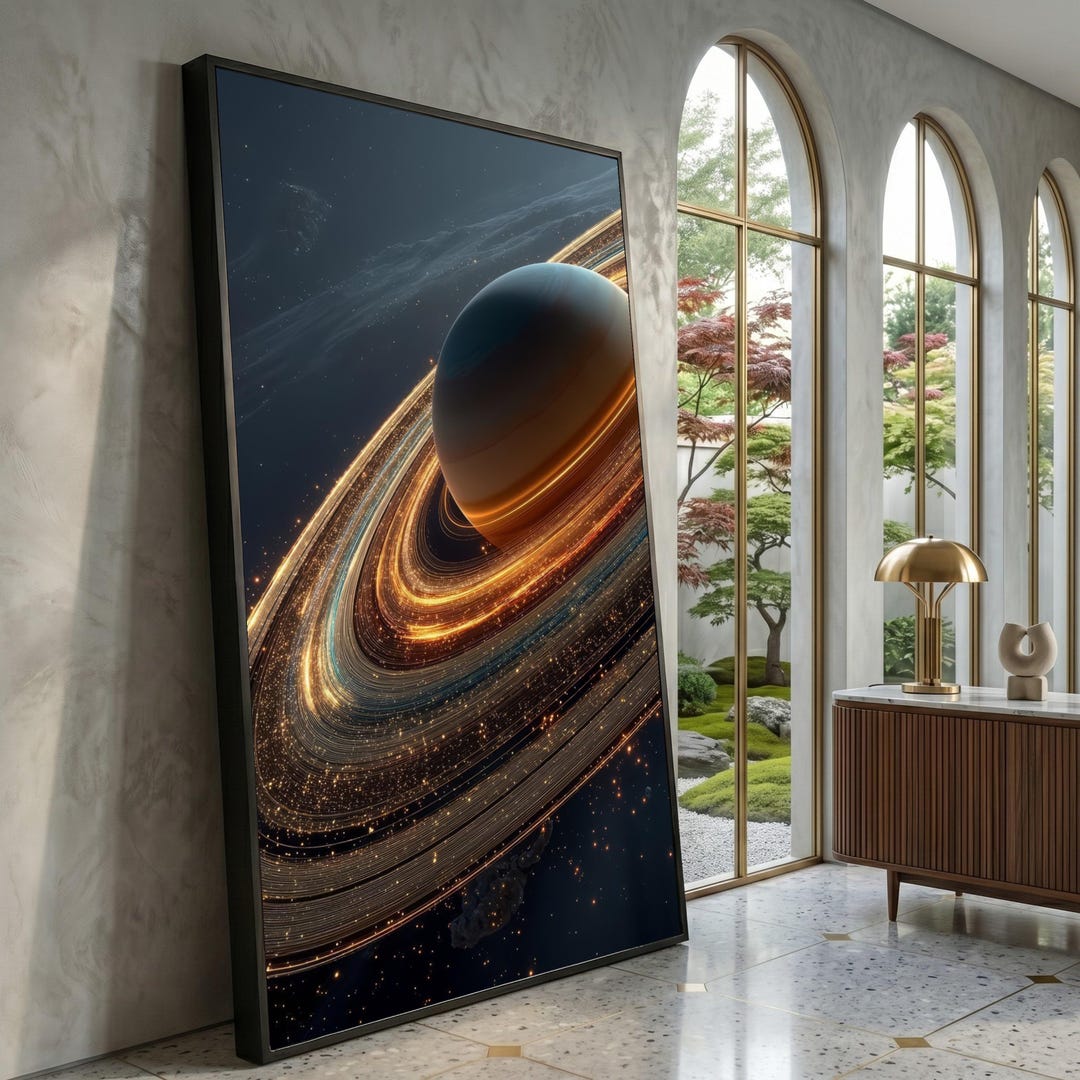Saturn Planet With Glowing Rings Canvas Wall Art, Space Galaxy ...