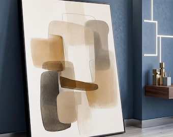 Neutral Toned Abstract Shapes Canvas Wall Art, Modern Geometric Design, Brown and Beige Decor, Contemporary Home Decoration