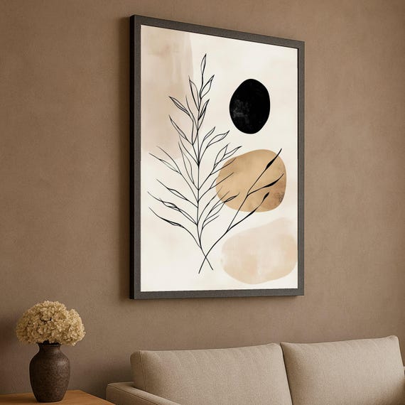 Minimalist Botanical Canvas Wall Art, Abstract Nature Design, Modern Line Art Print, Neutral Tones Home Decor, Ready to Hang Canvas