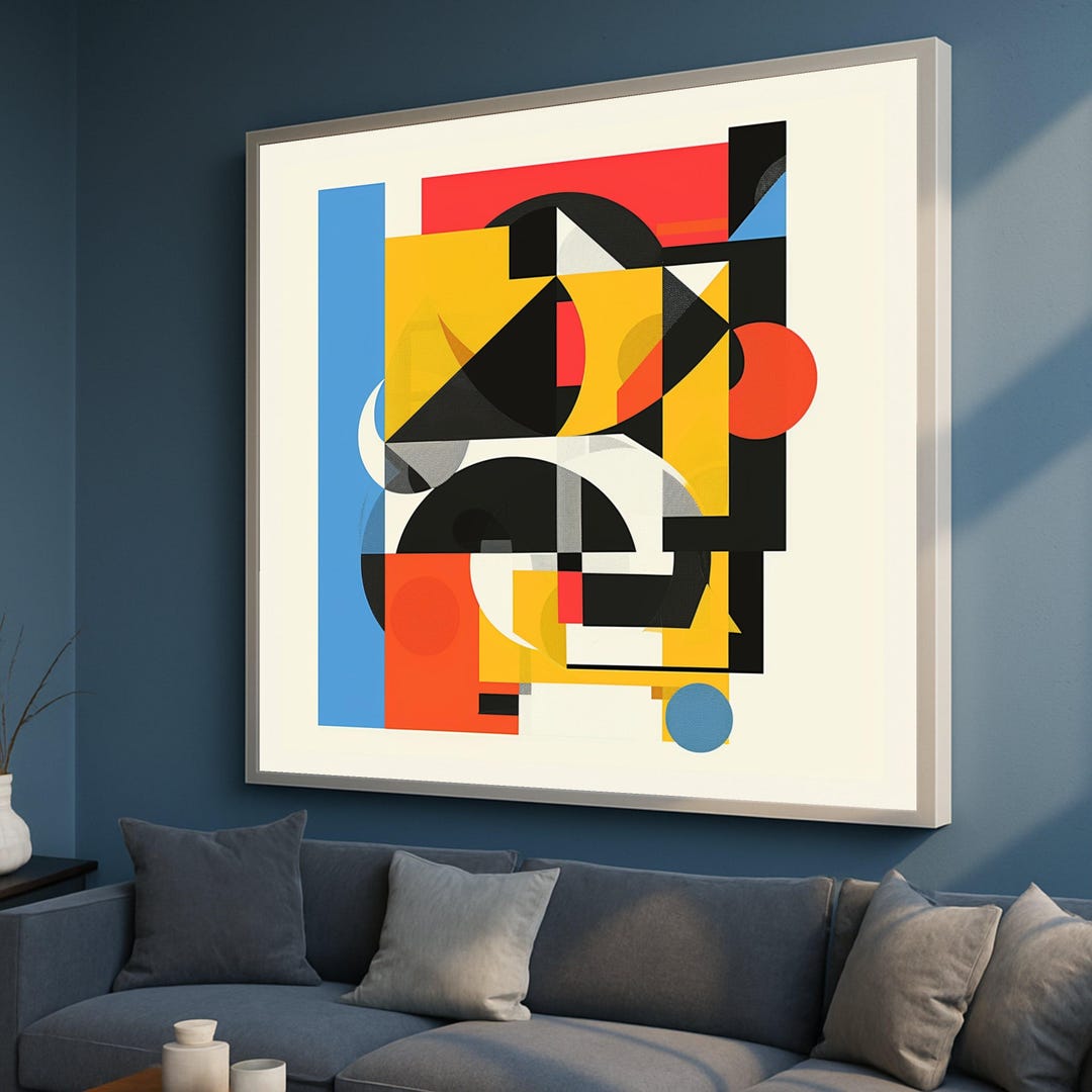 Modern Geometric Abstract Canvas, Colorful Shapes Wall Art ...