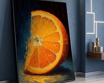 Vibrant Orange Slice Canvas, Citrus Fruit Wall Art, Bright Kitchen Decor, Colorful Food Illustration, Ready to Hang Canvas Painting