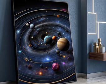 Cosmic Galaxy Spiral, Solar System Canvas Wall Art, Space Planets Artwork, Astronomy Decor, Modern Science Canvas, Ready to Hang Wall