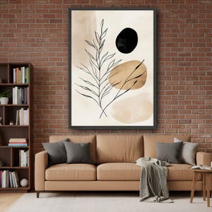 Minimalistisk botanisk canvastavla, abstrakt naturdesign, modern linjekonsttryck, heminredning i neutrala toner, redo att hängas upp canvas bild 4