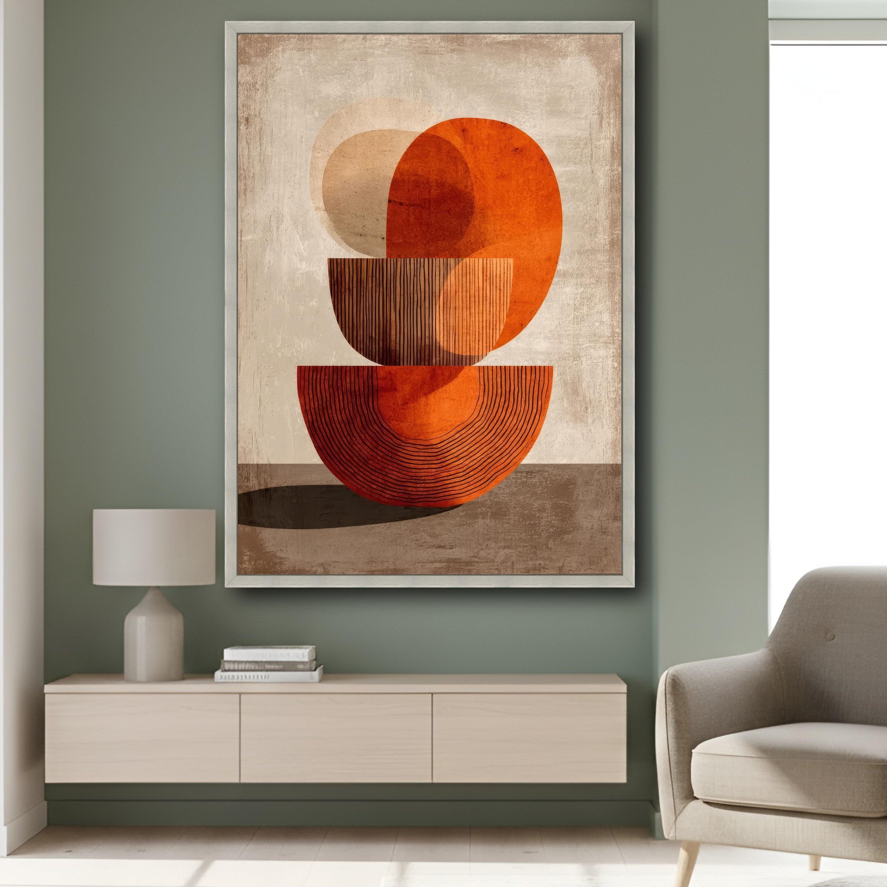 Abstract Geometric Shapes Canvas Wall Art, Modern Neutral Tones, Orange ...