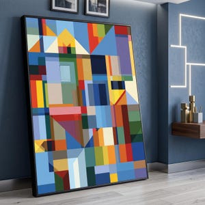 Modern Abstract Geometric Canvas Wall Art, Colorful Blocks Design, Contemporary Home Decor, Vibrant Shapes Canvas Painting
