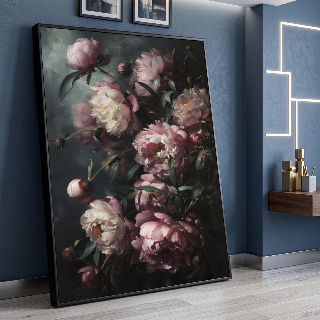 Romantic Pink Peonies Canvas Wall Art, Floral Still Life Painting ...