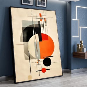 Moderne geometrisch abstracte canvas muurkunst, gedurfde cirkels en lijnen, modern design uit het midden van de eeuw, eigentijds huisdecor canvas