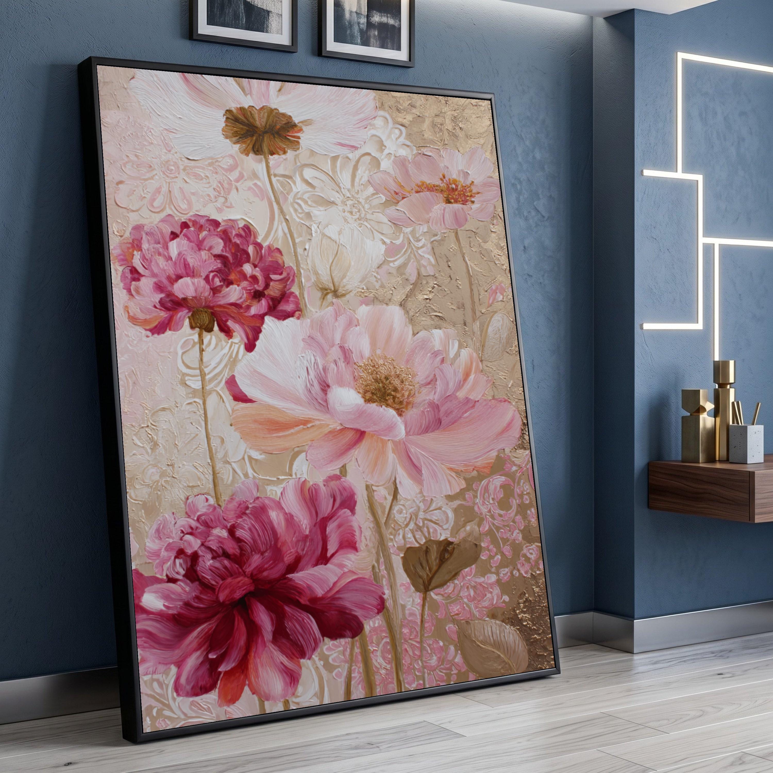 Elegant Pink and Burgundy Peony Canvas Wall Art, Floral Home Decoration ...