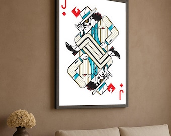 Modern Jack of Diamonds Canvas, Abstract Playing Card Art, Stylish Game Illustration, Unique Wall Decor, Contemporary Pop Art Canvas