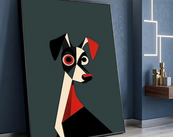 Modern abstract hondencanvas, geometrische dierenmuurdecoratie, eigentijdse dierendecoratie, minimalistisch hondencanvas, kunst voor huisdecoratie