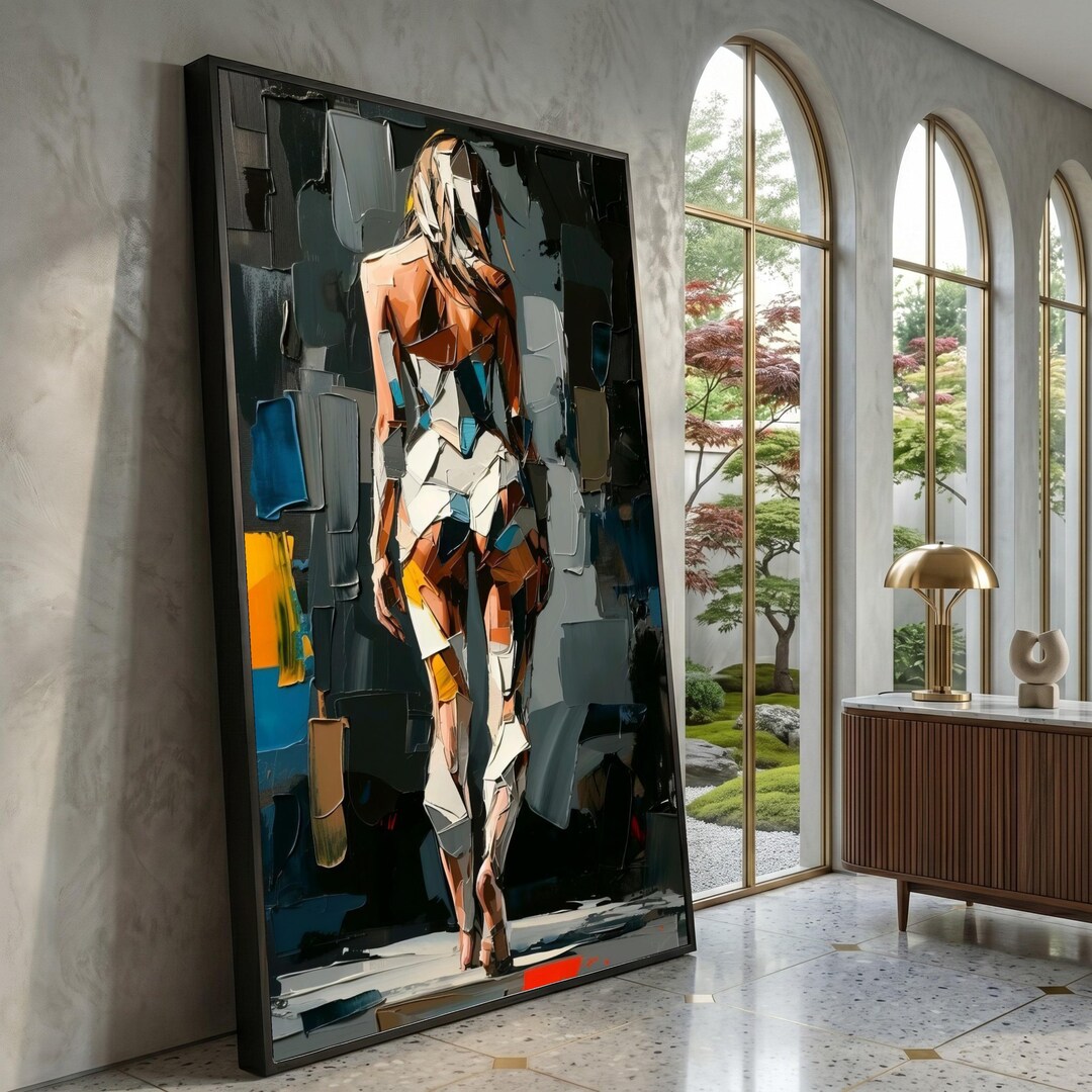 Abstract Woman Figure Canvas, Modern Cubist Wall Art, Female Silhouette ...