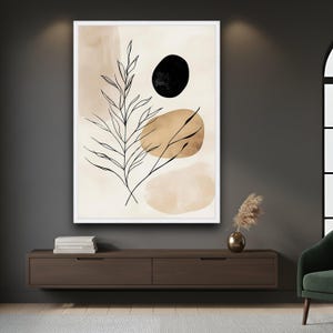 Minimalistisk botanisk canvastavla, abstrakt naturdesign, modern linjekonsttryck, heminredning i neutrala toner, redo att hängas upp canvas bild 6