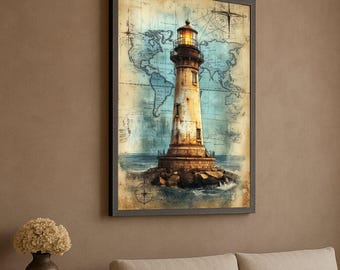 ウィンスタンレー・エディストーン灯台、航海地図プリント、ウォール