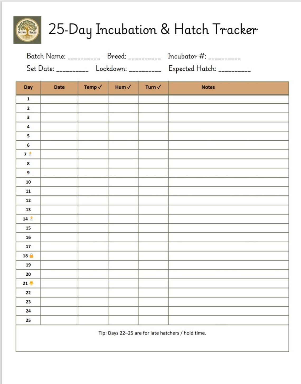 Printable Chicken Hatching Chart.pdf Chicken Incubation Tracker Printable | 25-day Hatch Chart, Homestead ...