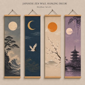 Traditionell japansk zen-väggrulle-gobeläng | Minimalistisk natur-canvaskonst med träram