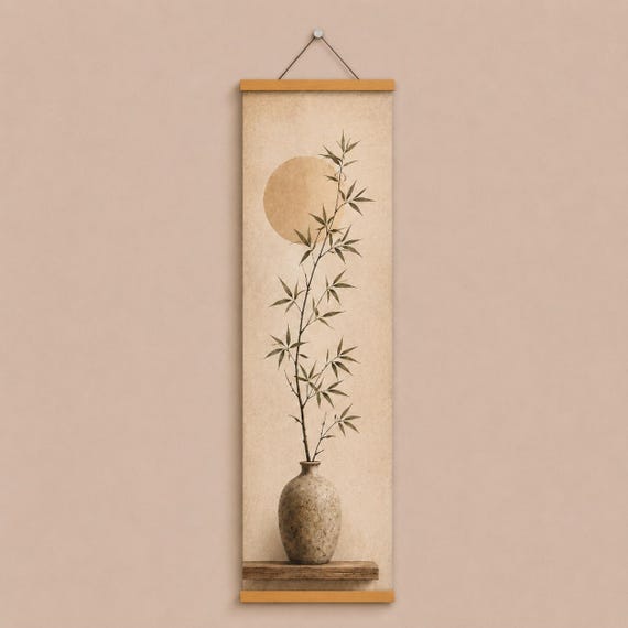 Japanese Zen Hanging Scroll Wall Art | Pine, Plum & Bamboo Canvas