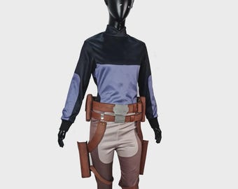 Camisa y pantalón de cuero con cinturón inspirados en Sabine Wren para cosplay