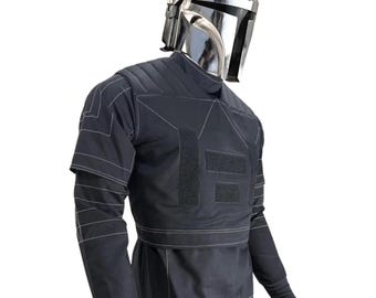 Disfraz de cosplay de Star Wars de Mandalorian: traje de vuelo y chaleco de cazarrecompensas negro (3 piezas)