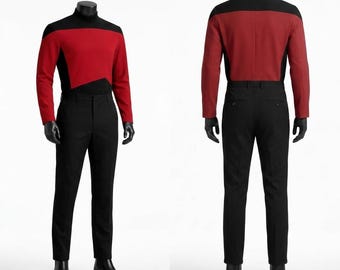 Disfraz de cosplay de Star Trek / Uniforme rojo de la Flota Estelar: túnica y pantalones hechos a mano. Conjunto personalizado.