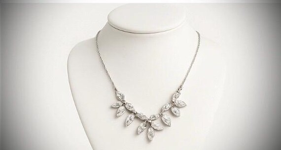 Silver Leaf Crystal Necklace • Sparkling Statemen… - image 2