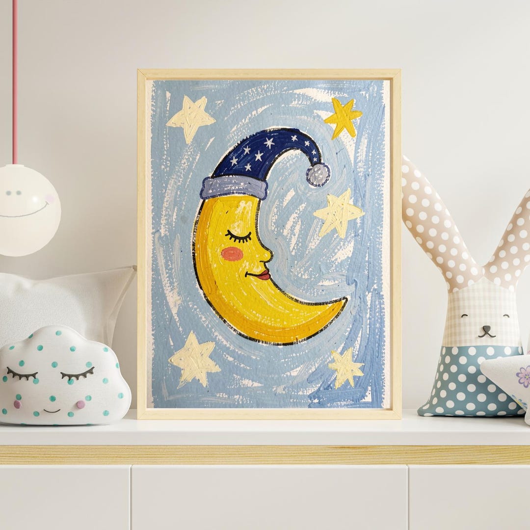 Sleeping Moon Nursery Wall Art Printable – Cozy Baby Room Decor ...