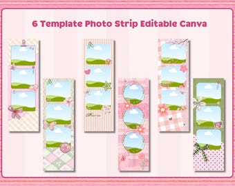 Valentinstag Photo Booth Strip Canva Vorlage | Pink Floral 50x15 (Digital Download & bearbeitbar)