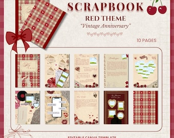 Paar Geschenk Rot Vintage Jahrestag Sammelalbum Vorlage | Canva Bearbeitbar (Digitaler Download)