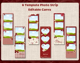 Photobooth Streifen Vorlage | Roter Gingham, Herzen (editierbar & digitaler Download)