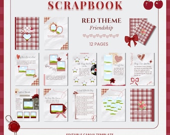 Scrapbook Red Friendship Memory Book (Canva Vorlage, digitaler Download