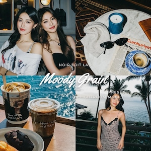 20 Moody Grain Film Lightroom Mobile Presets DNG – Instagram Inspired Filter, Flash Effect, Vintage Film Aesthetic, iPhone Android Preset