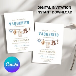 Un Vaquerito Viene en Camino | Western Baby Shower | Editable Invitation | Instant Download