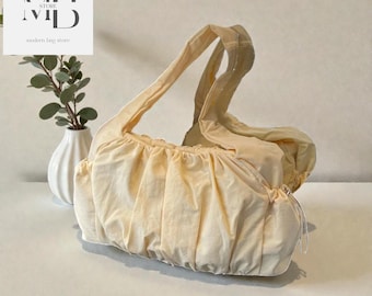 Bolso de nailon para mujer, bolso de hombro de gran capacidad, bolso hobo abultado, bolso de clase estético para estudiantes universitarios, bolso casual fruncido, bolso bandolera.