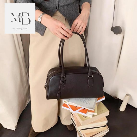 Cowhide Leather Bowling Bag: Large Retro Everyday Tote
