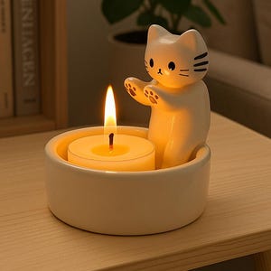 Ceramic Cat Tealight Warmer, Aromatherapy Oil Burner, Home Fragrance Lamp (Candle Holder)