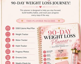 90-Day Weight Loss Planner, Meal Plan, Habit Tracker (Digital Download)